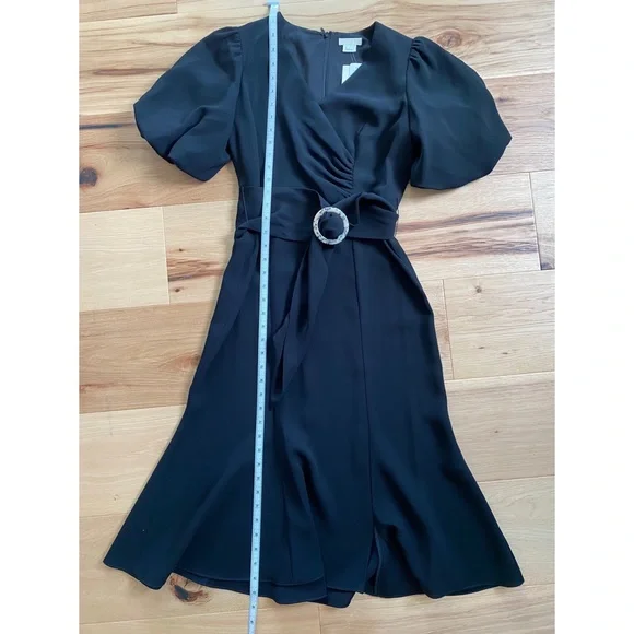 Shoshanna Esmeralda Puff-Sleeve Crepe Dress in Jet Black sz 2 NWT - Picture 11 of 16